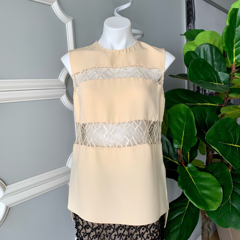 Adam Lippes Moroccan Lace Inset Silk Blouse Size Medium - Picture 3 of 13